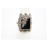 Art Deco Style Cocktail Ring Black Onyx &