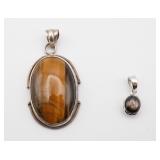 (2) Sterling Silver Pendants Tiger Eye & Black