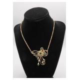 Vintage Gold Tone and Green Rhinestone Necklace