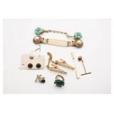 Assorted Tie Clips, Collar Clips, Ring, Earrings