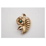 Coro Gold Tone Leaf brooch w/Green Rhinestone