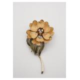 Coro Enameled Yellow and Green Flower Brooch