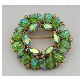 Trifari Green Aurora Borealis Brooch