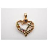 10 Kt. Gold Heart Cross Pendant with color stones