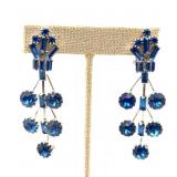 Clip on Blue Rhinestone Earrings