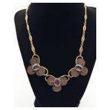Art Deco Style Amethyst & Brass Necklace