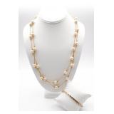 Anne Klein Gold Tone Faux Pearl Necklace and Rhine