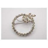 Sterling Clear Rhinestone Circle/Flower Brooch