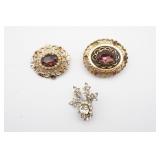 (2) Coro Brooches As Is & Rhinestone Brooch