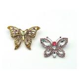 Butterfly Brooches (2) One With Pink Stone