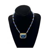 Art Deco Style Czech Glass Blue Stone Necklace