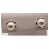 Sterling Silver and Pearl Earrings with Stones