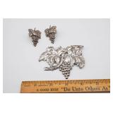 Sterling Silver? Grape Leaf Pin and Earring Set