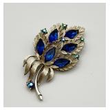 Lisner Signed Rhinestone Orchid Brooch Blue