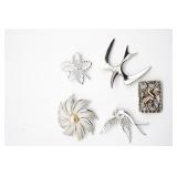 Sarah Coventry (5) Assorted Silver Tone Brooches
