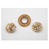 Amber Color Circle Brooch & Aurora Burealis