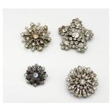 (4) Clear Rhinestone Brooches