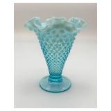 Fenton Blue Opalescent Hobnail Vase