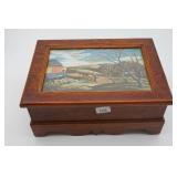 Wooden Box with Farm Scene Lid