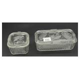 Two Clear Pressed Glass Refrigerator Dishes