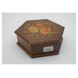 Hexagonal Wooden Jewelry Box with Floral Design