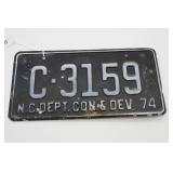 1974 N.C. Dept. Con & Dev License Plate