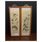 Pair of Framed Asian Art Bird & Floral Motif