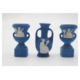 Three Blue Miniature Ceramic Vases