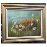 Framed Painting of Basket with Daisies
