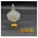 Glass Candy Dish and Pyramid Decorations