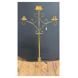 Gold-Tone Metal Floor Candelabra w/Scrollwork