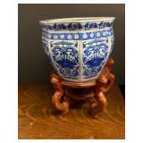 Blue and White Porcelain Planter w/Stand