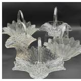Four Pressed Glass Handled Baskets