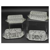 Four Glass Butter Dishes with Lids