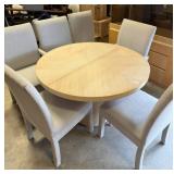 Round Lightwood Dining Table w/6 Upholstered