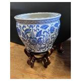 Blue and White Porcelain Fish Bowl Planter