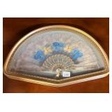 Framed Decorative Fan With Floral Design