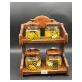 Wood Caddy With 4 Glass Canisters
