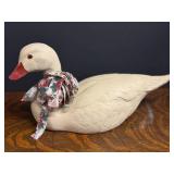 Hand-Painted Goose Figurine With Floral Ribbon