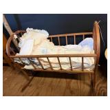Vintage Wooden Rocking Doll Cradle