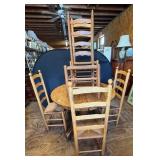 Round Oak Table with 6 Ladder-Back Chairs