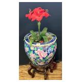 Chinese Porcelain Fish Bowl Planter on Stand