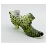 Fenton Green Hobnail Glass Slipper