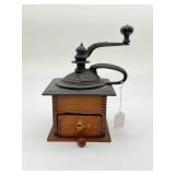 Vintage Wooden Coffee Grinder With Metal Crank