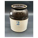 Two-Gallon Stoneware Crock With Brown Glaze