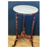Marble-Top Side Table With Wood Base
