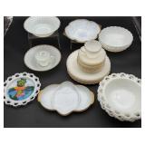 Milk Glass Tableware, Gilded Accents