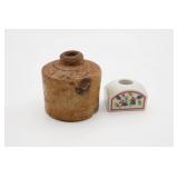 Two Vintage Ceramic Inkwell Accessories