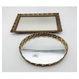 Two Ornate Mirrored Vanity Trays