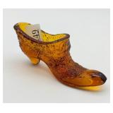 Fenton Amber Daisy & Button Glass Slipper